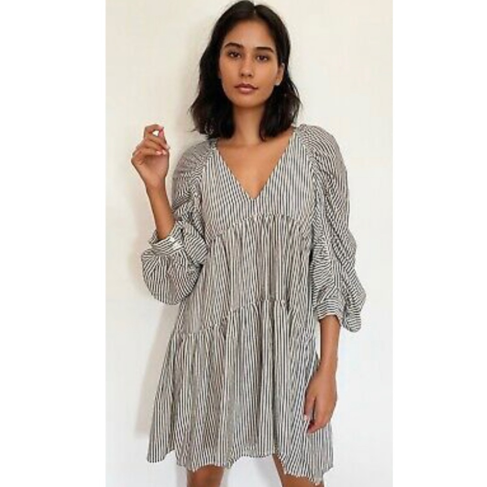 Frame Shirred Empire waist babydoll cotton/cupro tiered Parachute Dress Sz XS - Picture 3 of 9